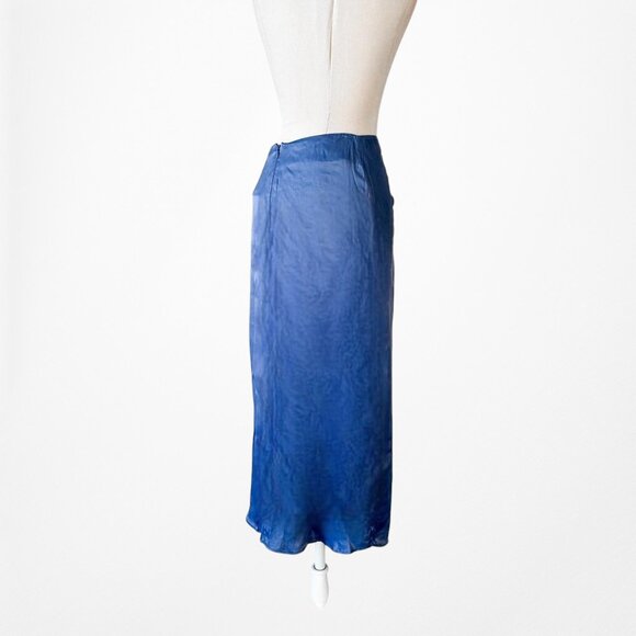 Zara Blue High Waisted Pleated High Slit Satin Midi Skirt Size XS - Picture 5 of 7